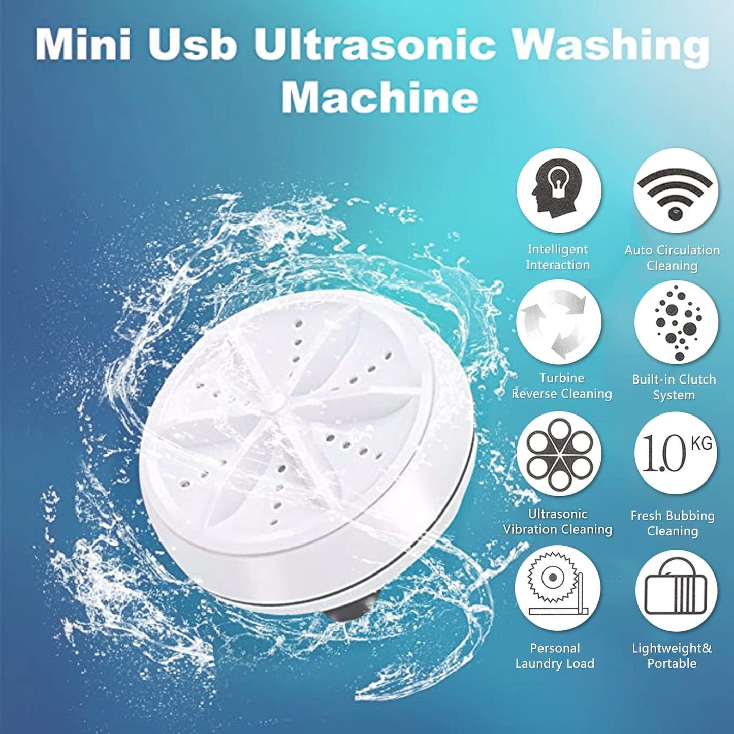 Mini Portable Ultrasonic Turbine Washing Machine Turner USB Powered